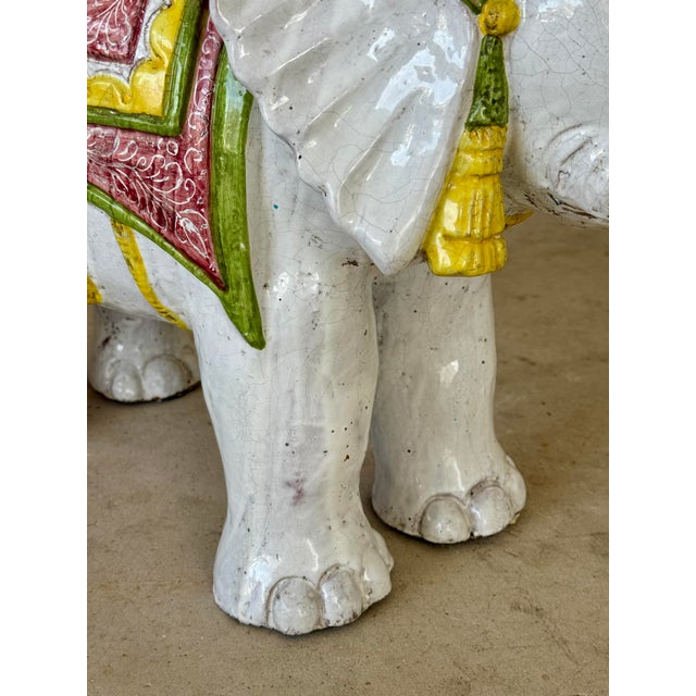 Mid-20th Century Regency Italian Terra Cotta Glazed Elephant Garden Seat or Side Table For Sale - Image 10 of 12