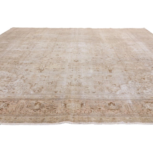 Modern Vintage Earth-Tone Persian Tabriz Rug - 09'10 X 12'07 For Sale - Image 3 of 9