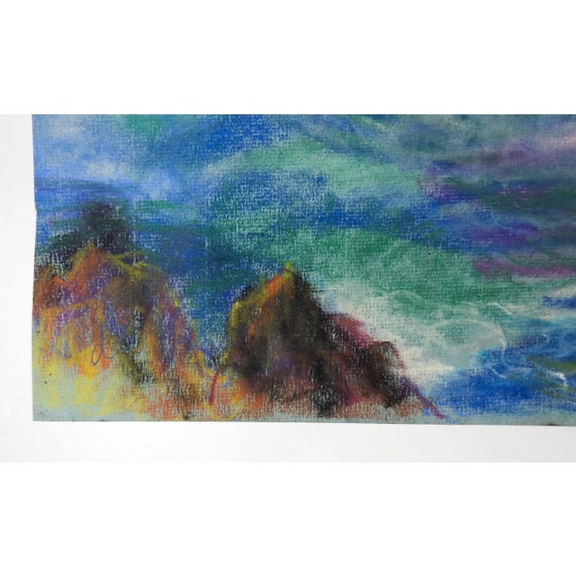 Vintage pastel on paper rocky coastal seascape painting by Eleanore de Haas (1912-1999) California, signed lower right...