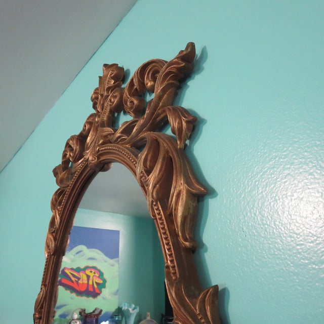 Brown 1960s Turner Mfg. Co. Rococo Styled Oval Mirror Fleur De Lis Frame For Sale - Image 8 of 16