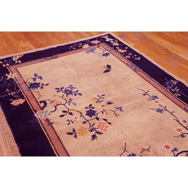 1920s 1920s Beige Floral Antique Chinese Art Deco Carpet 5'x7'8" Handknotted Wool Rug For Sale - Image 5 of 6