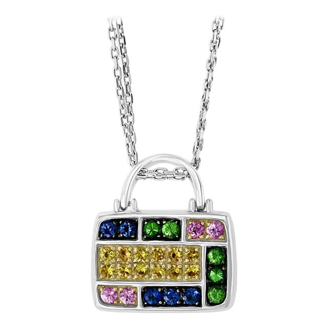 2.0 Carat Multi Sapphire Pendant /Necklace 18 Karat Gold Estate, Pocket Book For Sale