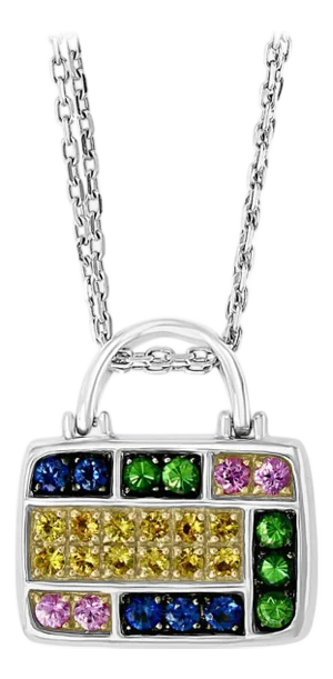 2.0 Carat Multi Sapphire Pendant /Necklace 18 Karat Gold Estate, Pocket Book