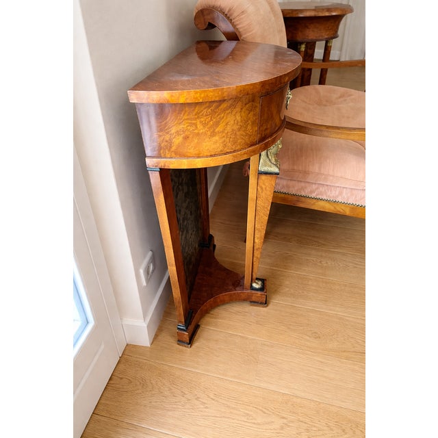 Brown French Empire Style Demi-Lune Console with Bronze Mounts, Paris, 1970s For Sale - Image 8 of 9