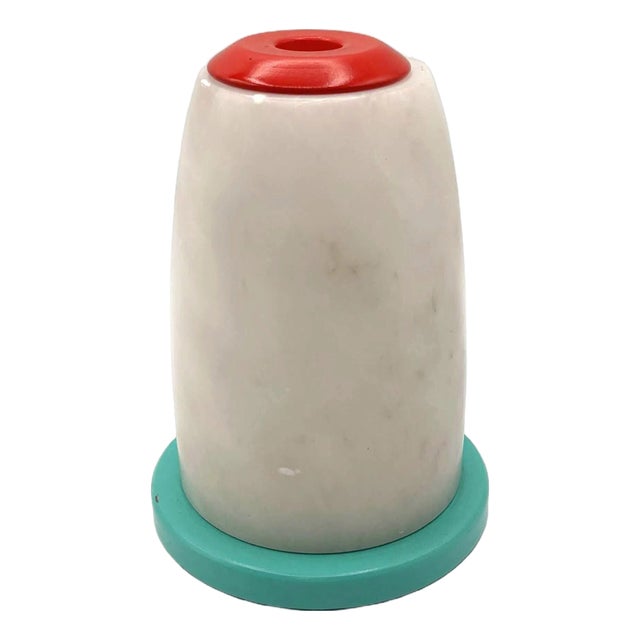 Mid 20th Century Multicolored Alabaster Candlestick Holder W/ Red and Teal Accent For Sale