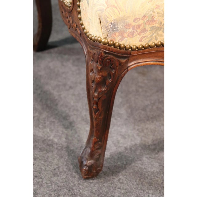 Carved English Walnut Georgian Armchair with Tapestry Upholstery and Nailheads For Sale - Image 11 of 13