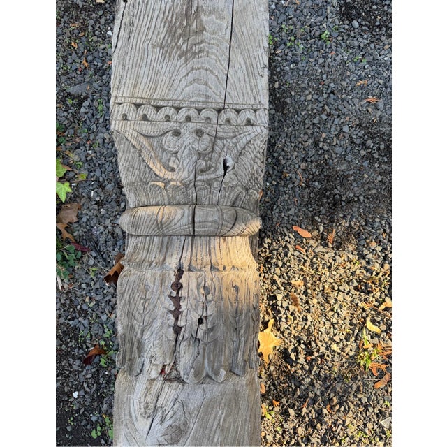 Wood Antique Salvaged Structural Support Beam With Intricate Carvings, For Sale - Image 7 of 17