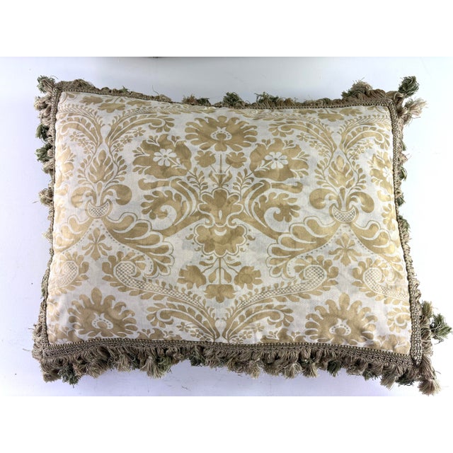 Textile Vintage Hand Crafted Tasseled Fortuny Pillows/Pair For Sale - Image 7 of 8