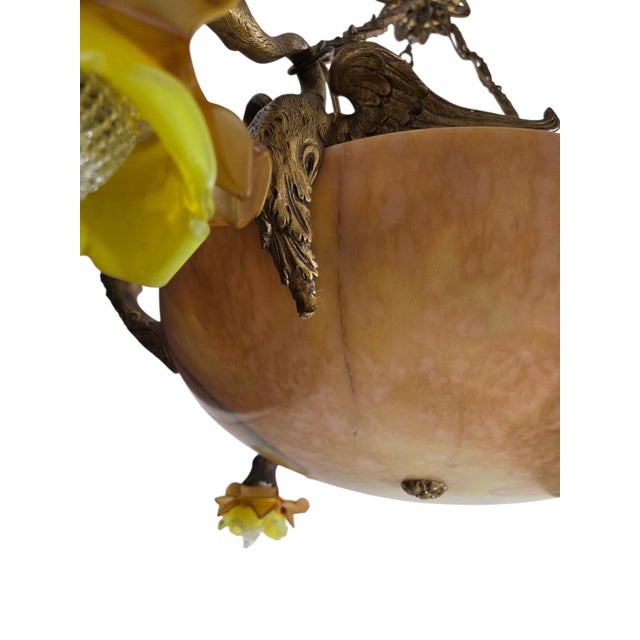 Antique Neoclassical Amber /Honey Alabaster, Gilt Bronze Chandelier W-Griffin Mounts For Sale - Image 15 of 18