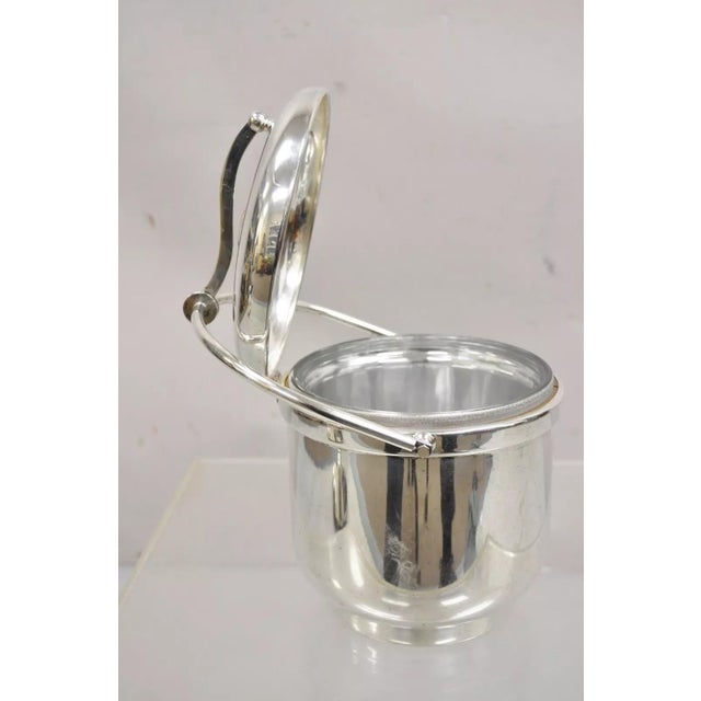Mid 20th Century Mid Century Modern Sheffield Silver Vintage Silver Plated Hinged Lid Ice Bucket For Sale - Image 5 of 11