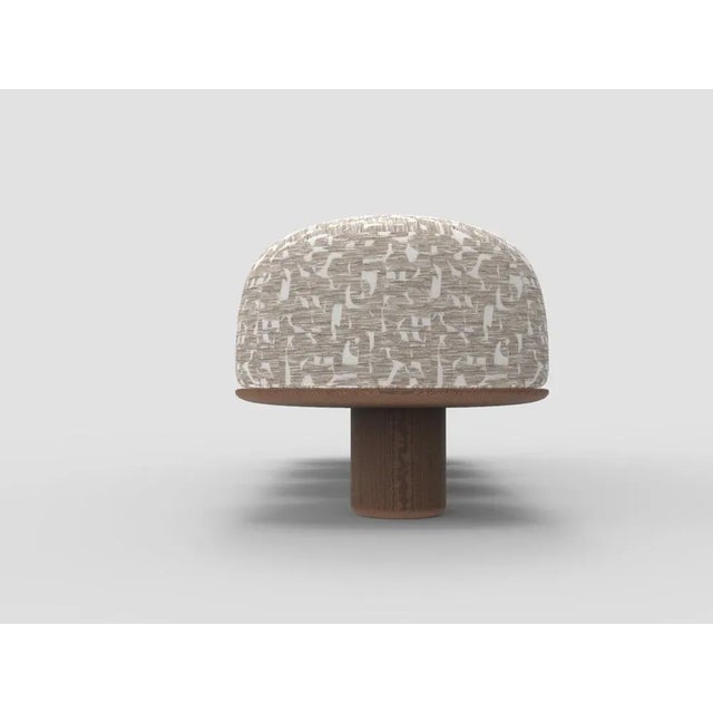 Hygge Bench in Douce Folie Grége Fabric and Smoked Oak by Saccal Design House for Collector, in New conditions. Designed...