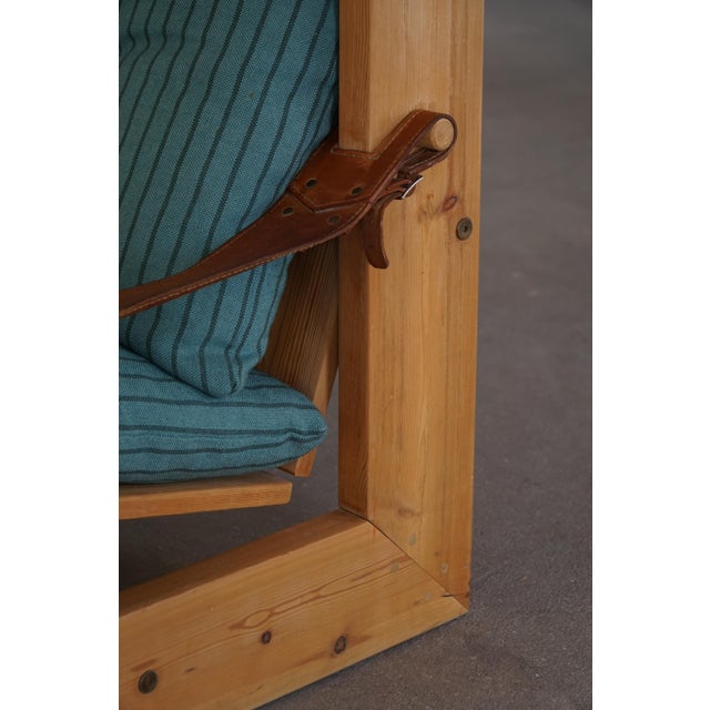Wood Swedish Modern Pine Lounge Chairs with Leather Armrests, 1970s, Set of 2 For Sale - Image 7 of 18