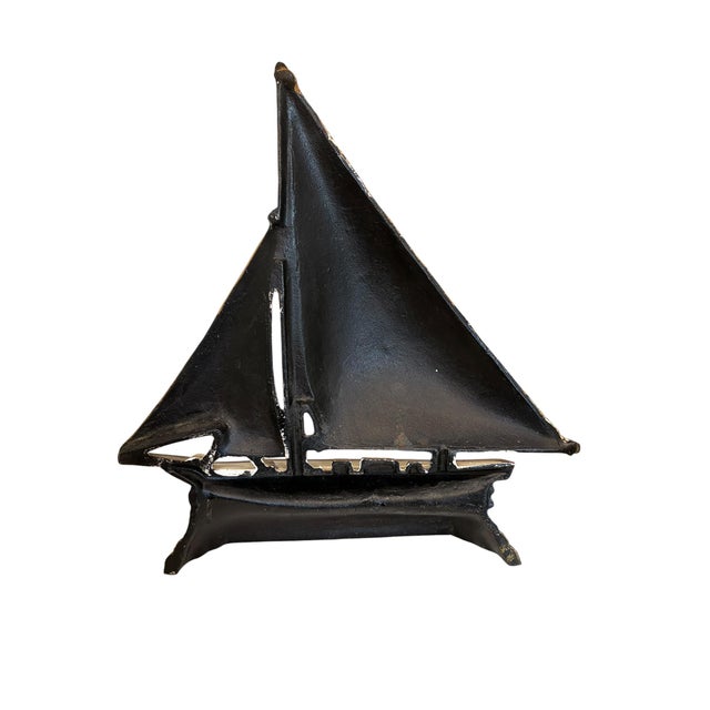 Late 20th Century Late 20th Century Cast Iron Sailboat Doorstop on Wave Base For Sale - Image 5 of 6