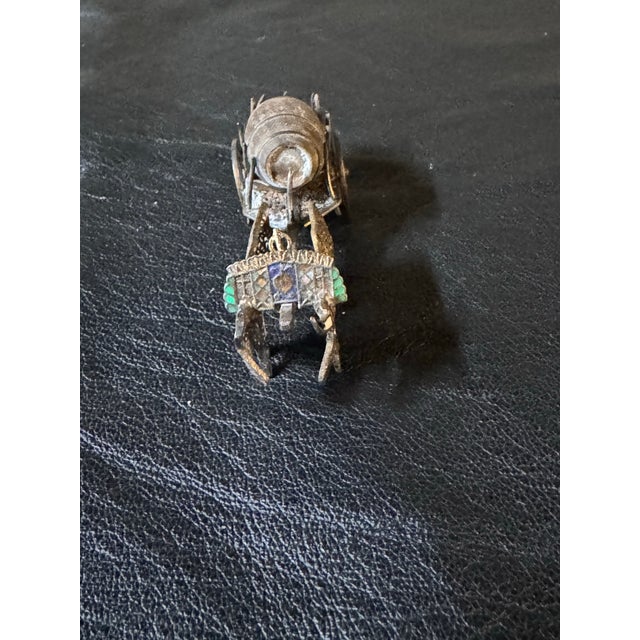 1920s Antique Sterling & Enamel Fillagree Miniature, Tiny Ox Cart & Wood Barrow For Sale - Image 5 of 9