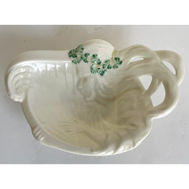 Belleek Pottery Ltd. Art Nouveau Belleek Ireland Woman With Harp Porcelain Trinket Dish For Sale - Image 4 of 9