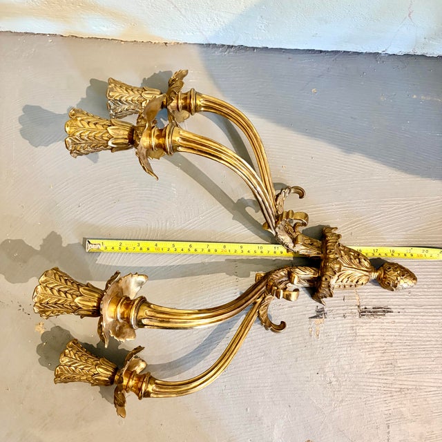 Brass Early 20th Century Rococo Revival Four-Arm Gilt Metal Candle Wall Sconce For Sale - Image 8 of 11