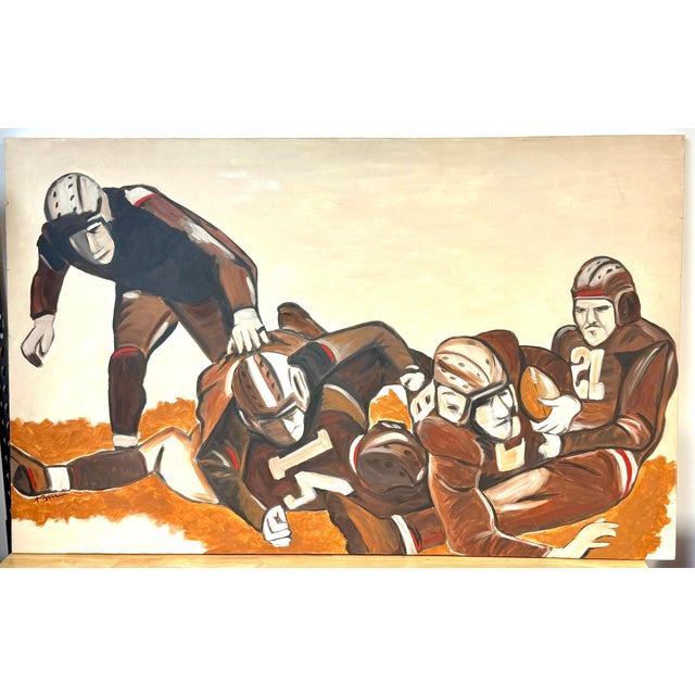 “The Pile-Up: 1930s Football”Mid-Century Oil on Canvas by T. Byrne, 30" x 48" For Sale - Image 11 of 18