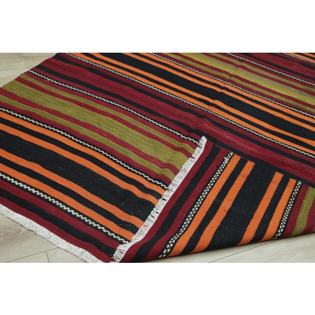 1960s Rustic Style Stripe Design Handmade Oushak Kilim Rug For Sale - Image 4 of 10