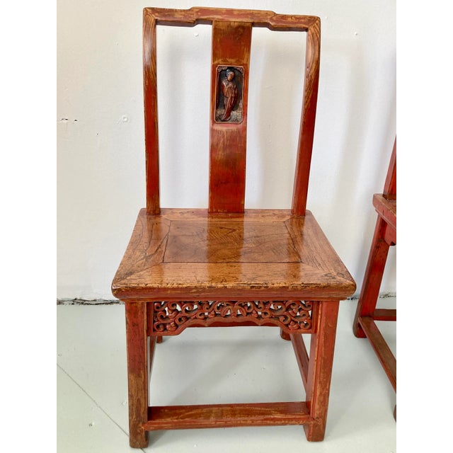 Wood Chinese Red Side Chairs - a Pair For Sale In Los Angeles - Image 6 of 11