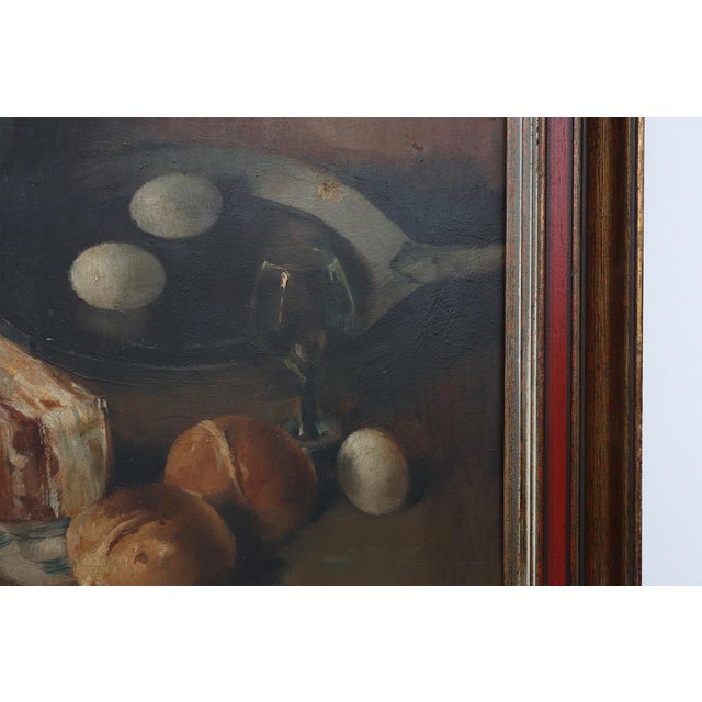 J. De Bruyne, Realist Still Life with Ham, Eggs and Bread, 1920s, Oil on Canvas For Sale - Image 9 of 11