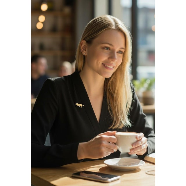 14k Yellow Gold Cat Brooch With 3.9mm Pearl, Late 20th Century For Sale In New York - Image 6 of 10