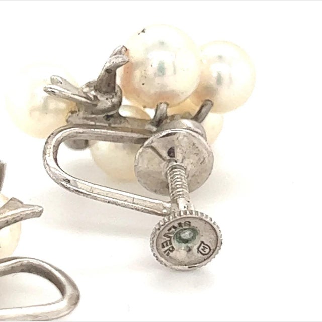 White 1990s Mikimoto Estate Akoya Pearl Earrings Sterling Silver, 2 Pieces For Sale - Image 8 of 12