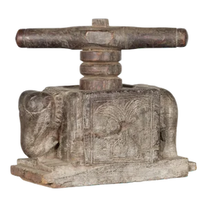 Indian Antique Wooden Hand Noodle Maker with Carved Elephant and Vice Press
