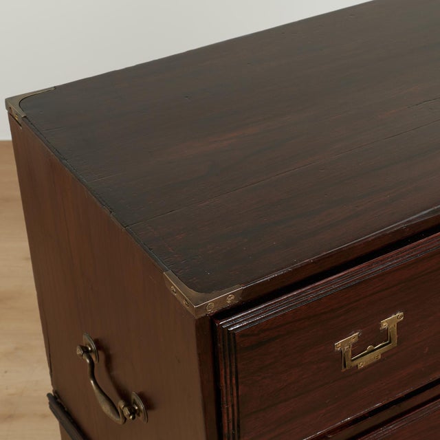 Antique English British Colonial Campaign Chest With Pullout Desk For Sale - Image 13 of 18