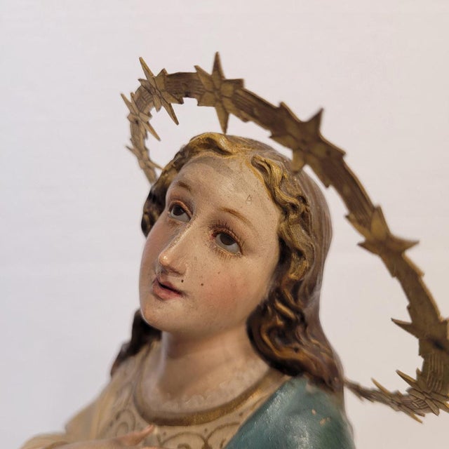 Olot School Artist, Immaculate Conception Sculpture of the Virgin Mary, 20th Century, Wood Pulp For Sale - Image 12 of 18