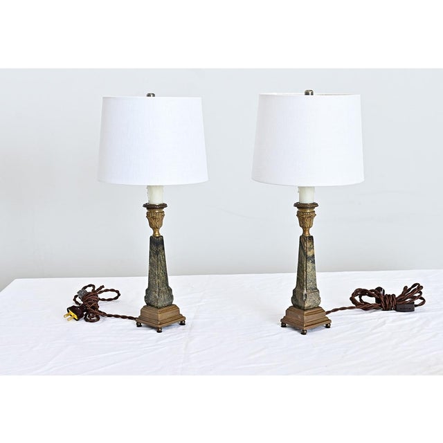 Metal Vintage French Marble Obelisk Lamps - a Pair For Sale - Image 7 of 9
