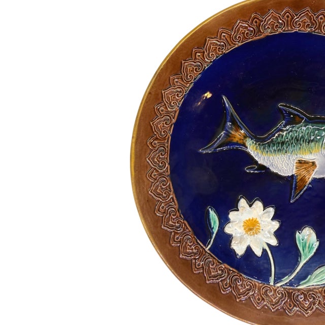 Victorian A Joseph Holdcroft Majolica Cobalt Blue-Glazed Fish Plate, English, Ca. 1880 For Sale - Image 3 of 9