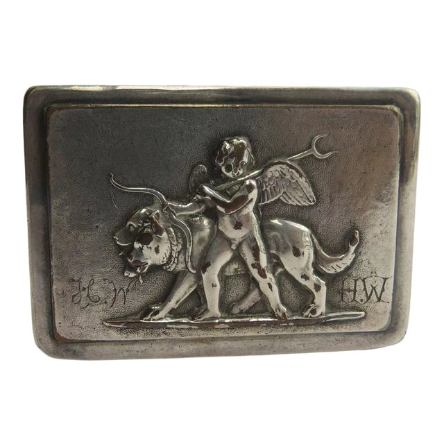 Early Silver Plate Patch Box Angel Putti Lions Dogs For Sale