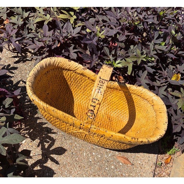Vintage Mustard Painted “The Lady Jane Grey” Large Harvesting Basket - Folk Art For Sale - Image 4 of 10