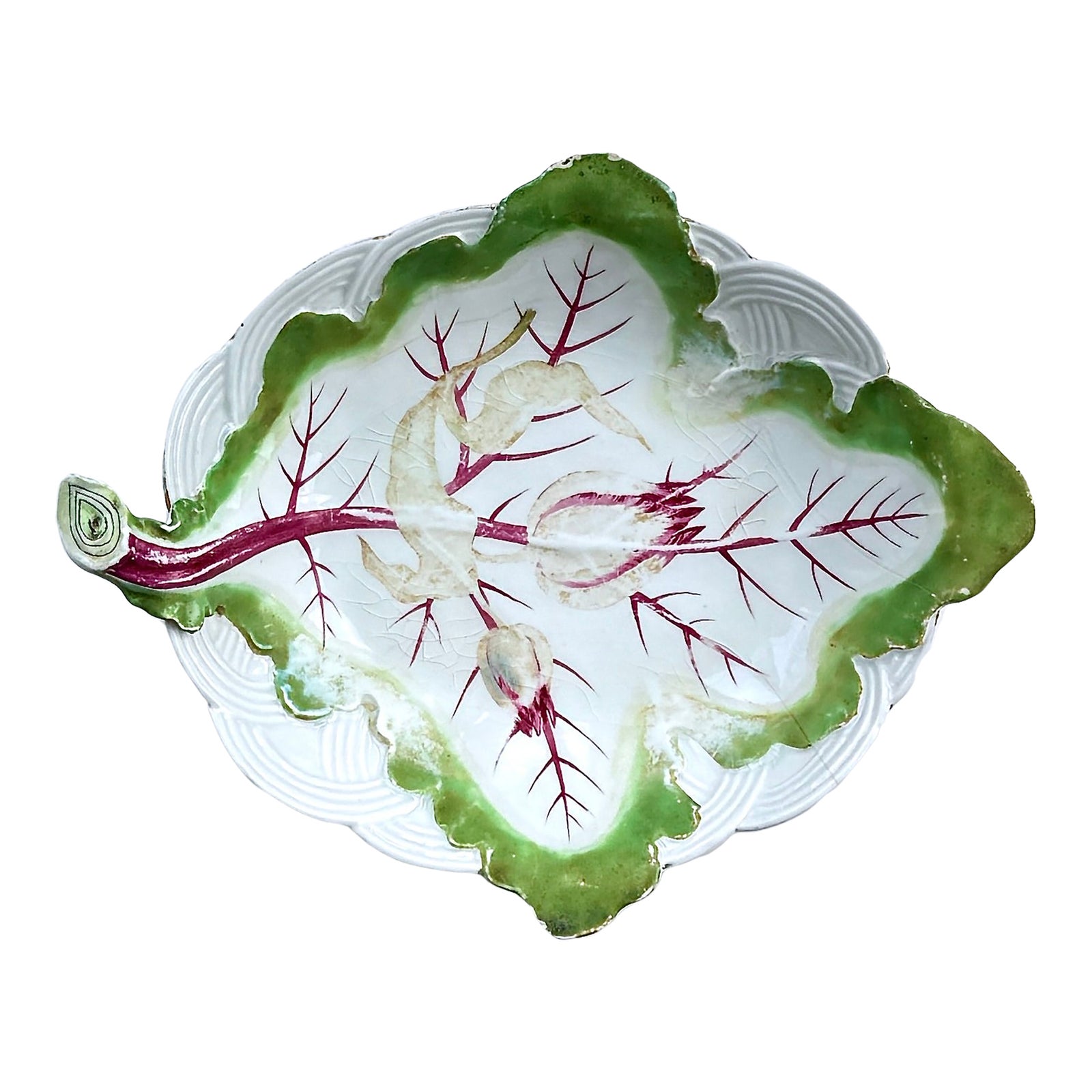 ラリック　綺麗な植物の文様　honfleur leaf　のお皿 Chelsea Porcelain Trompe-L'Oeil Leaf Dish, Radish Plate Circa 1755