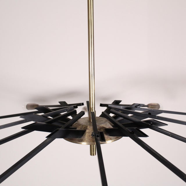 Mid-Century Brass & Black Metal Ceiling Lamp by Oscar Torlasco for Lumi For Sale - Image 10 of 15
