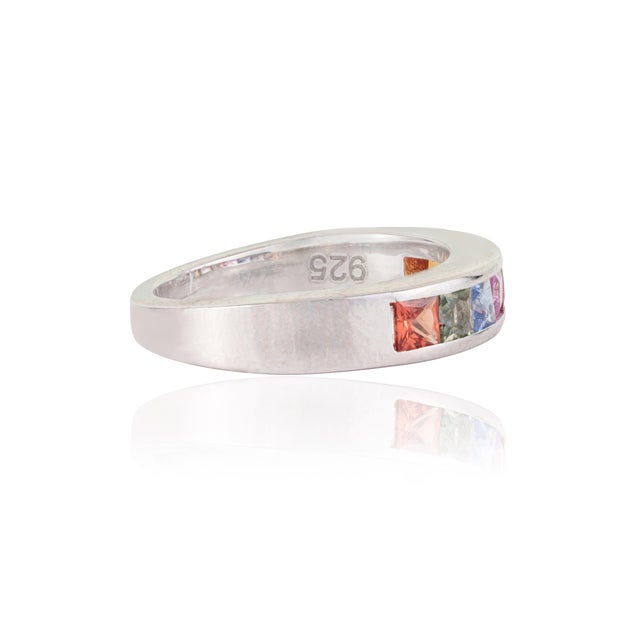 Not Yet Made - Made To Order Bochic Rainbow 1.31 Ct Multi Sapphire Statement Band Ring in 925 Silver Size 9 For Sale - Image 5 of 13