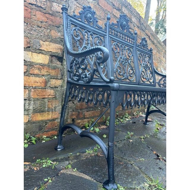 Mediterranean Gothic Iron Garden Bench, Restored For Sale - Image 3 of 9