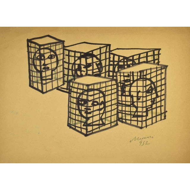 Figure is an artwork realized by Mino Maccari (1924-1989) in 1952. Black Marker drawing. Dated and signed by the artist....