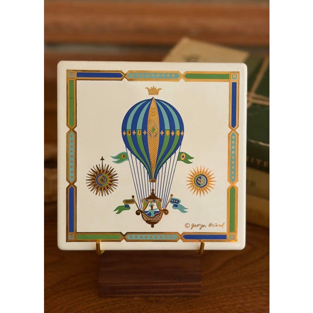 Mid-Century Modern Vintage Hot Air Balloon Tile, Mid-Century, Display Stand Included For Sale - Image 3 of 3