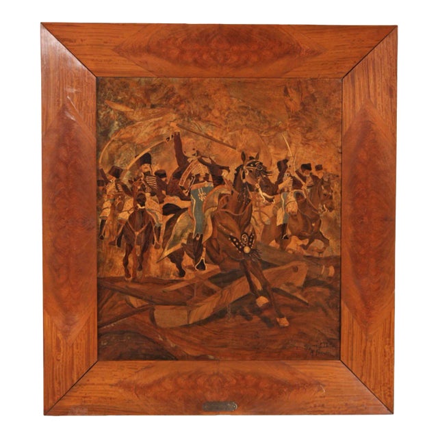 Large Beautiful Parquetry Equestrian Panel C.1900 For Sale