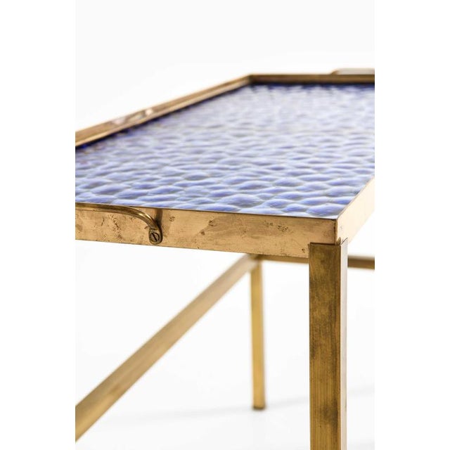 Scandinavian Modern Blue and Gilt Brass and Glass Side Table, 1950s For Sale - Image 6 of 7