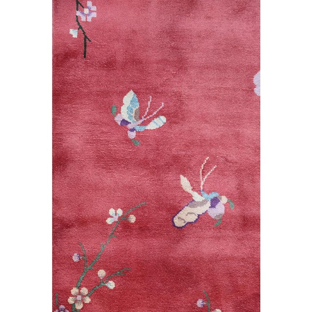 3'x6' Vintage Chinese Art Deco Wool Rug | Rose Floral & Butterfly, Hand-Knotted Rug For Sale - Image 9 of 9