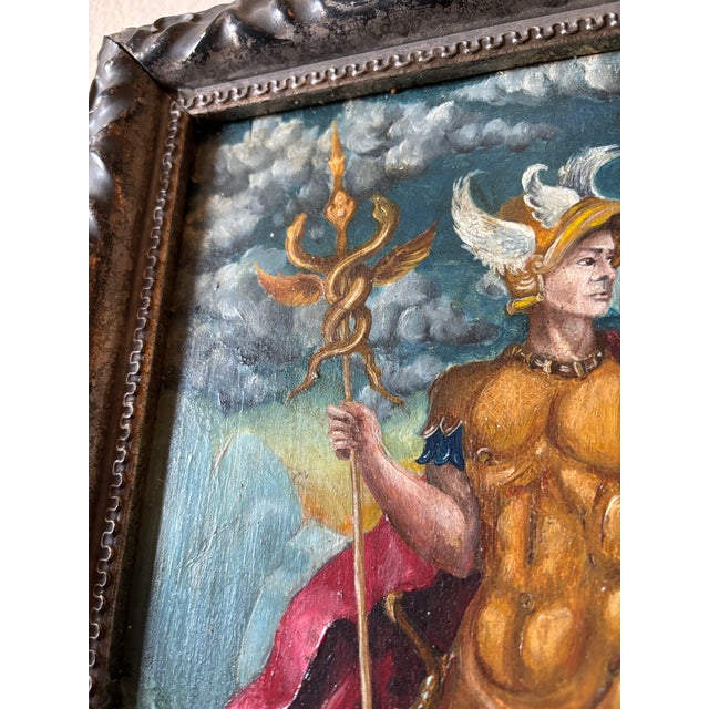 Red Grand Tour Style Italian Oil on Wood Painting of Mercury Later Figurative Frame For Sale - Image 8 of 12
