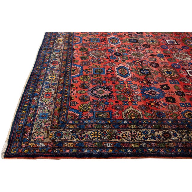 Antique Bidjar Handmade Red Designed Wool Rug For Sale - Image 4 of 9