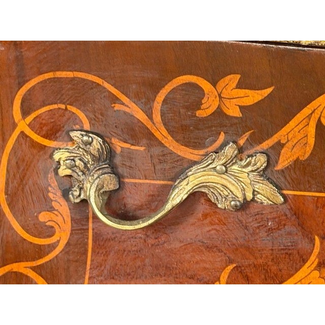 Chestnut Pair of French Louis XV Style Bombe Nightstands - With Marble Tops For Sale - Image 8 of 18