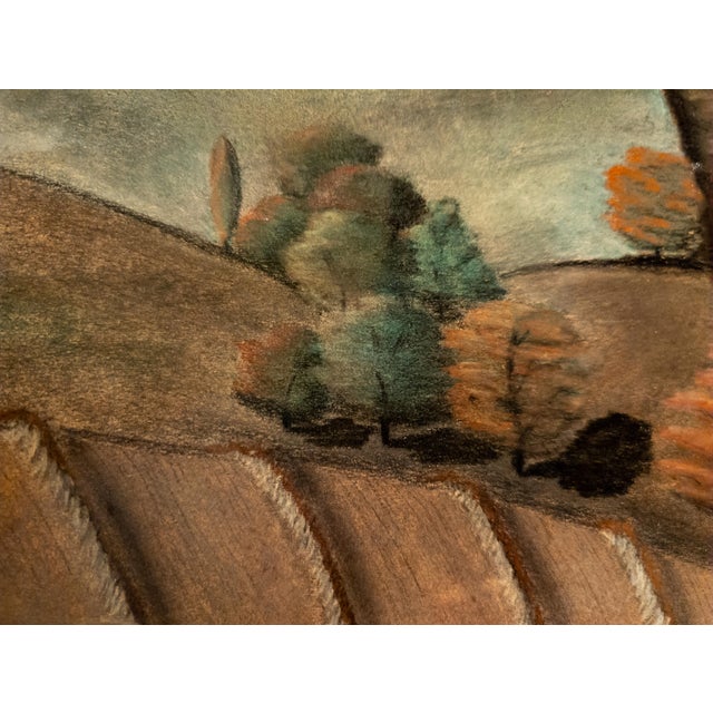 Mid-Century Modernist Oil Pastel Landscape Painting, Signed Bower For Sale - Image 14 of 16