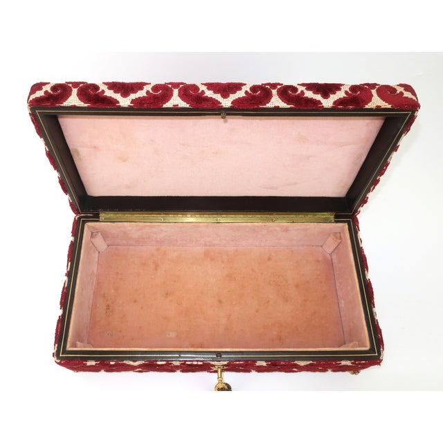 Vintage Italian Leather & Ruby Red Cut Velvet Jewelry Box For Sale - Image 11 of 15