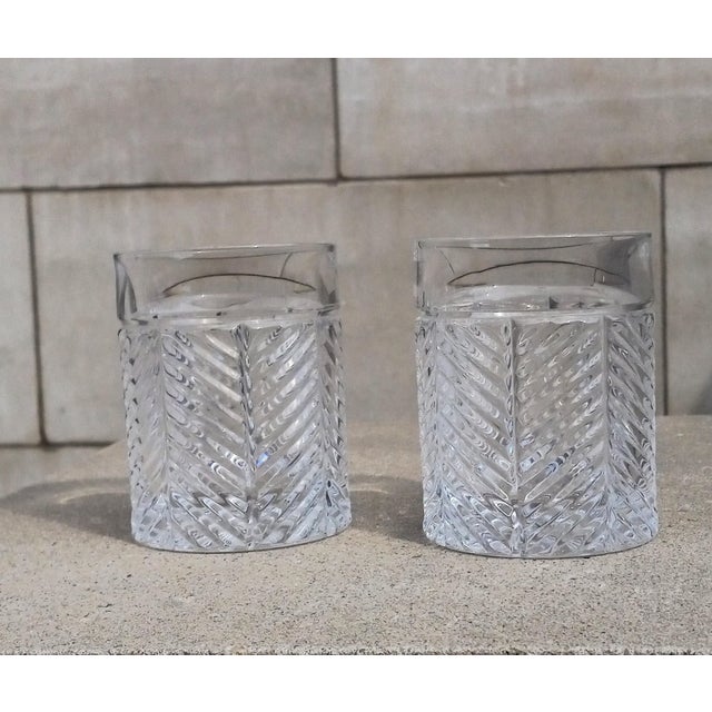 Contemporary 1990s Ralph Lauren Crystal Herringbone 2x Double Old Fashioned Glasses For Sale - Image 3 of 8
