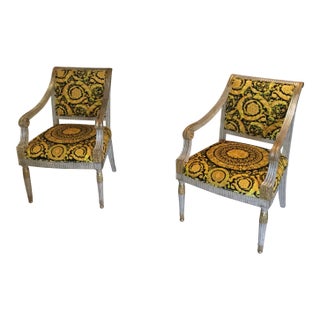1980s J Scott Vintage Chair With Custom Upholstery in Velvet Gianni Versace Barroco - a Pair For Sale