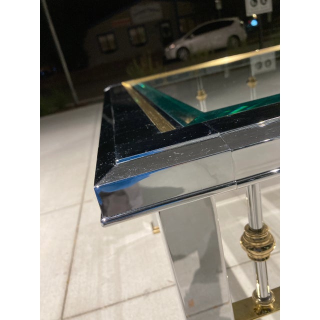 Metal Chrome Brass & Glass Top End Tables Manner of Mastercraft - a Pair For Sale - Image 7 of 13